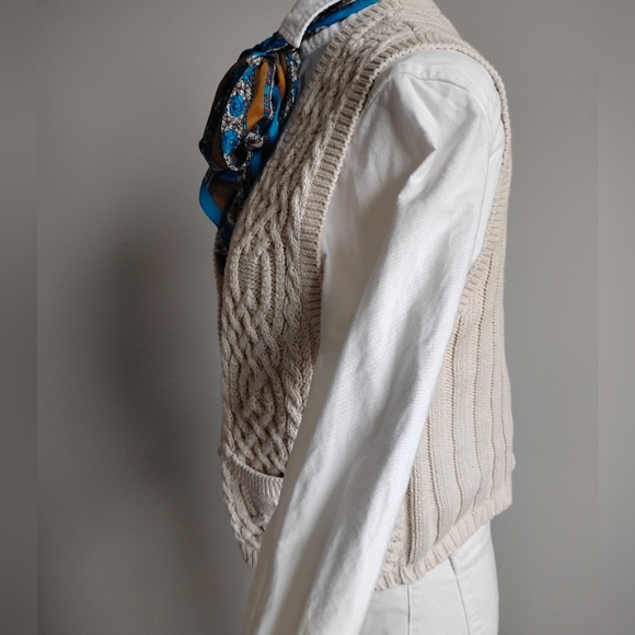Liz Claiborne Cotton Aran Knit Sweater Vest Cream Classic Coastal Size Medium - Picture 6 of 9